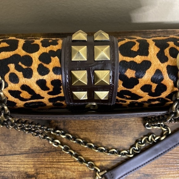 Michael Kors Soho Leopard Large Chain Studded Shoulder Bag Quiet Luxury Mobwife - Picture 8 of 16